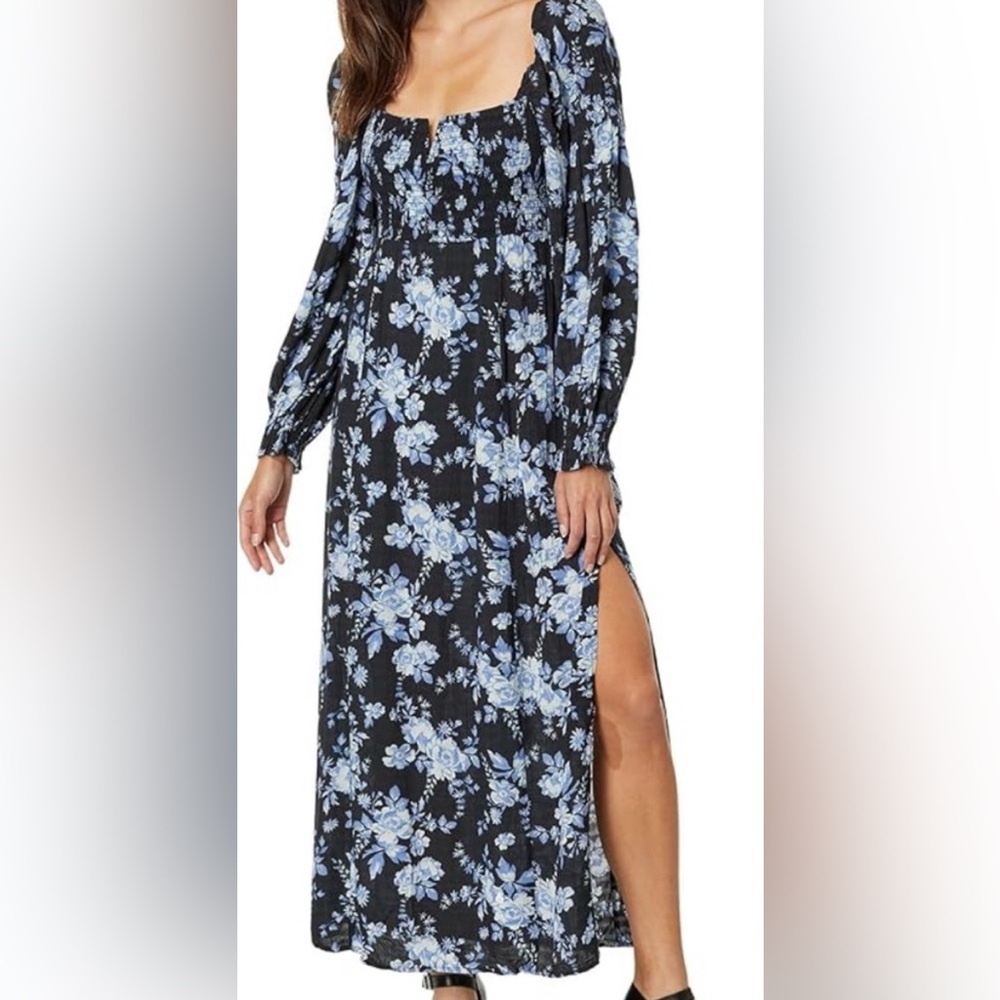 Free People Jayme Black and Blue Floral Long Sleeve Dress